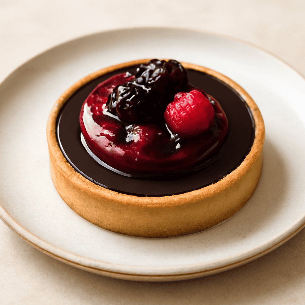 SABLE’ CON GANACHE FONDENTE 70% E GELE’ AI FRUTTI DI BOSCO