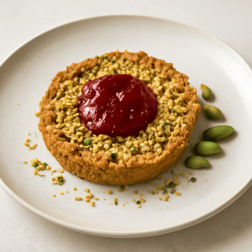 Sbrisolona ai pistacchi e confettura alle fragole