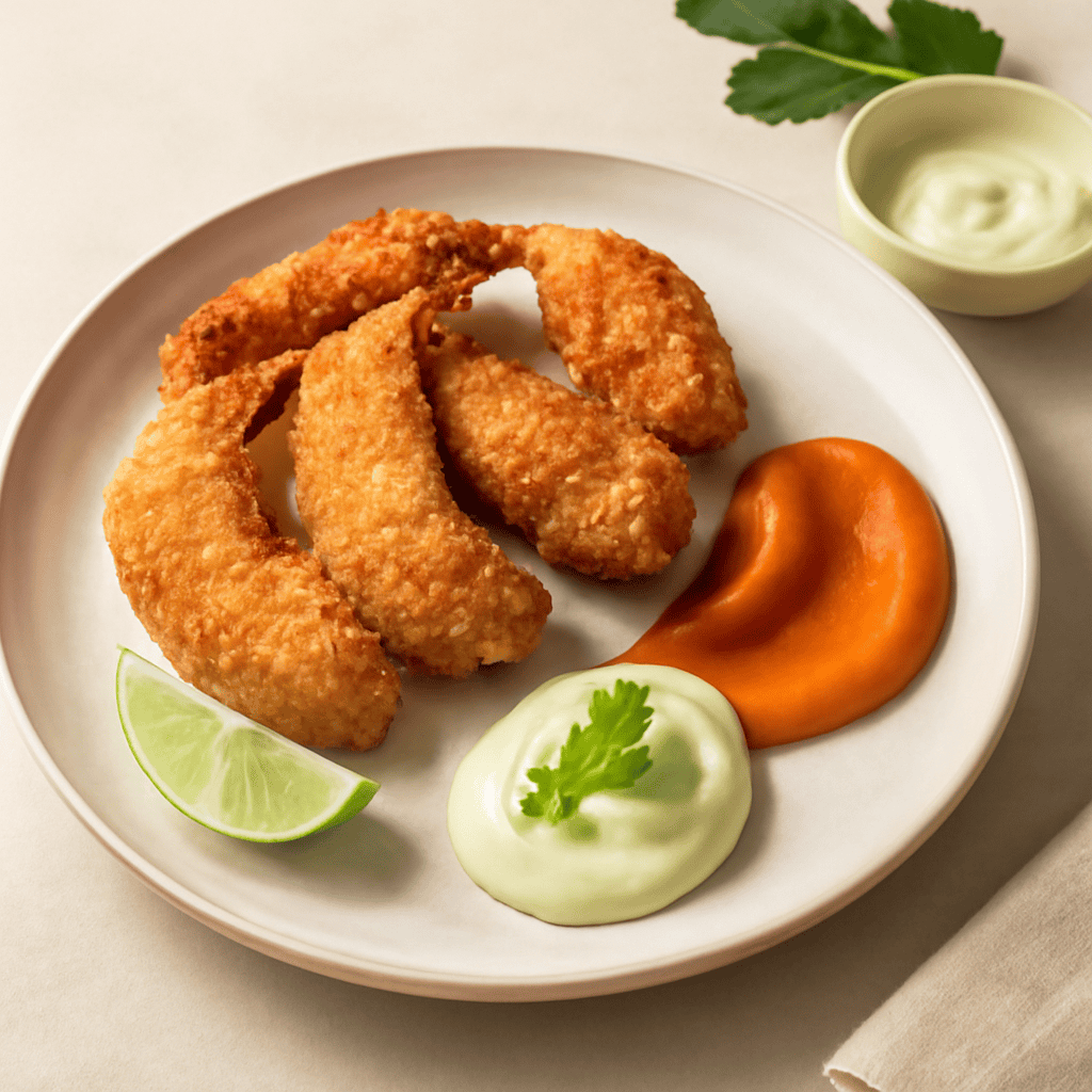 Scampi fritti con salsa alla paprika e maionese alla menta