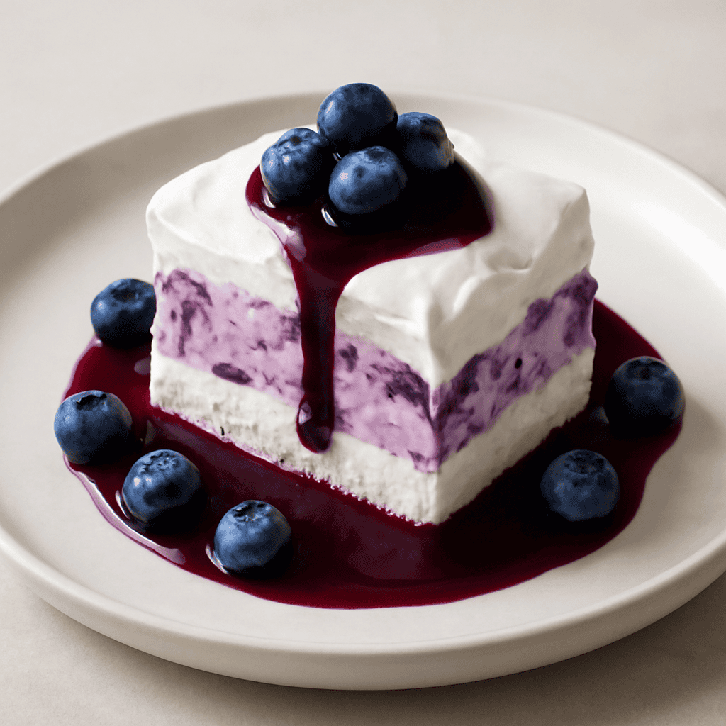 Semifreddo mirtilli e crema con coulis di mirtilli.