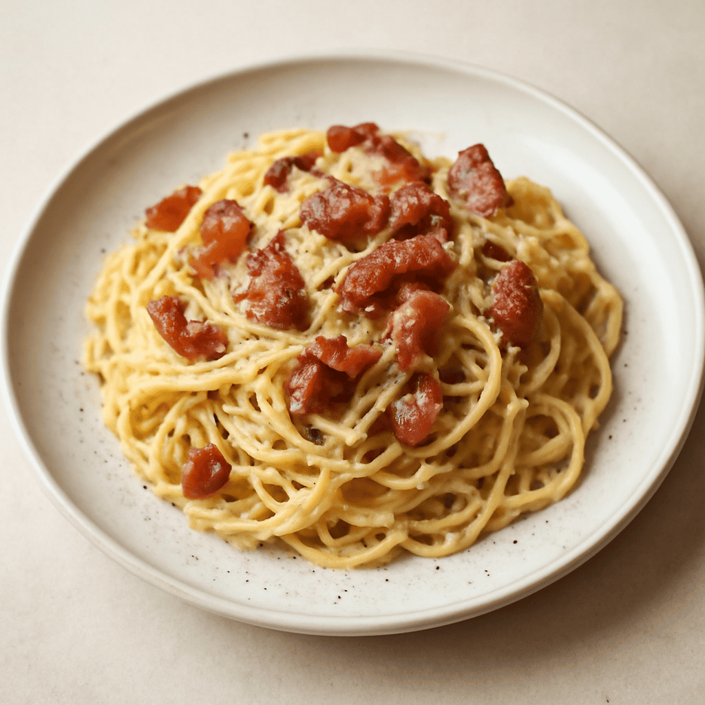 Spaghetti pepe pecorino e guanciale croccante