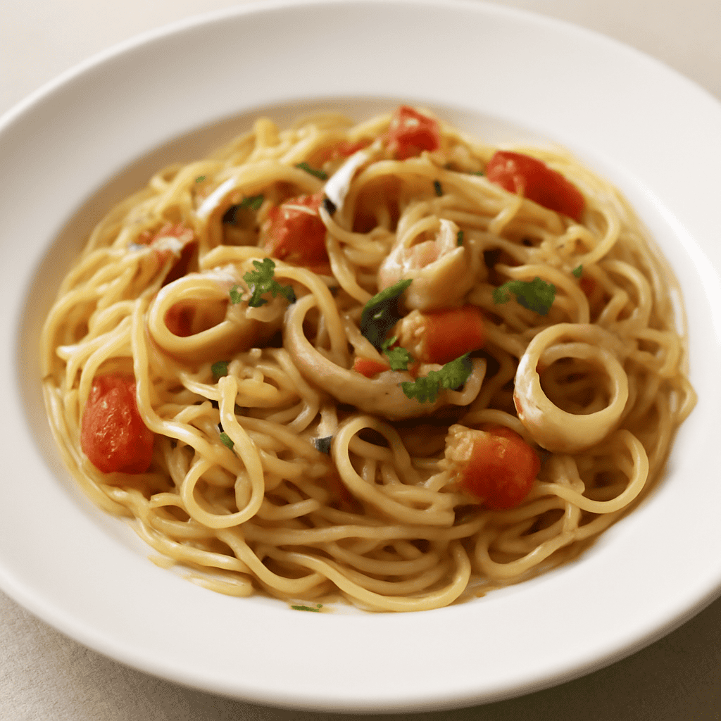 Spaghetti quadrati con calamari, gallinella e pomodorini