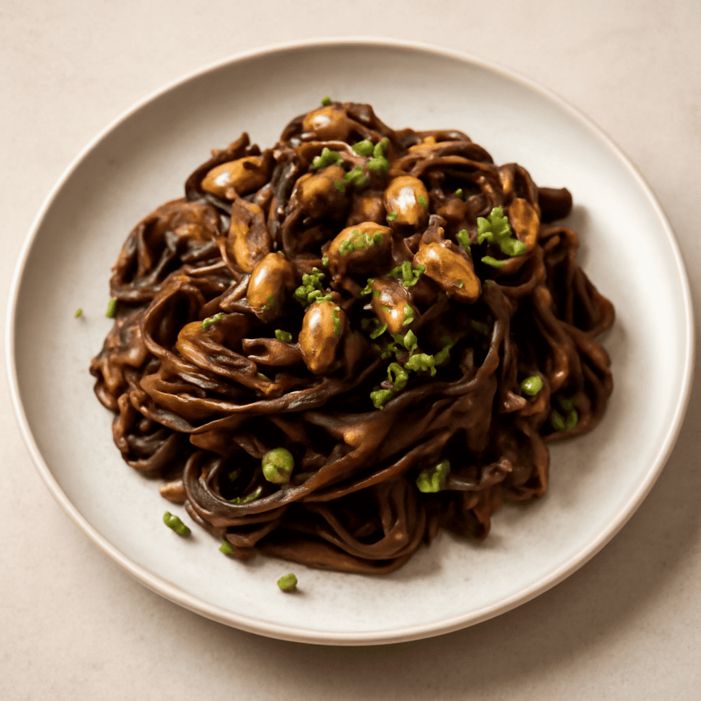 tagliatelle al cacao, melanzana glassata