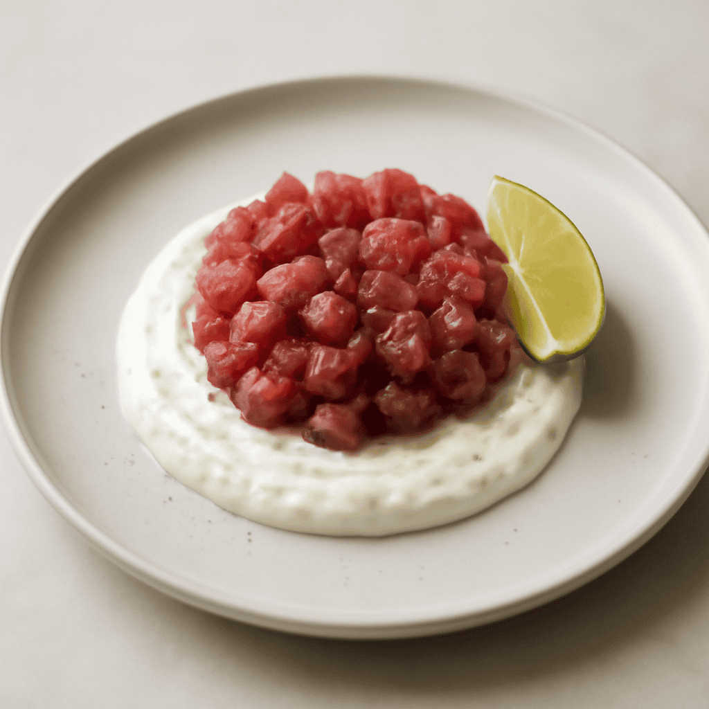 Tartar di tonno con crema di mozzarella