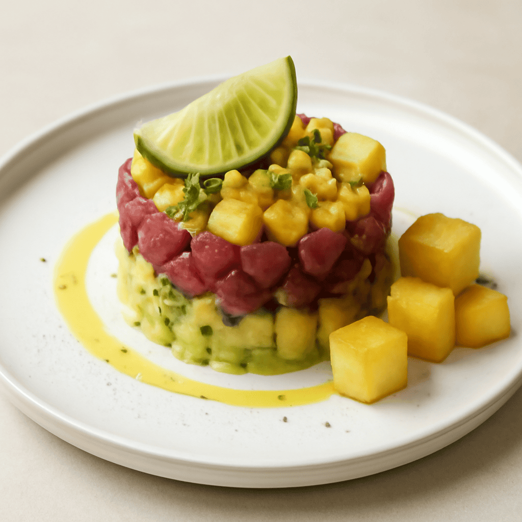 tartara di avocado, tonno rosso e lime