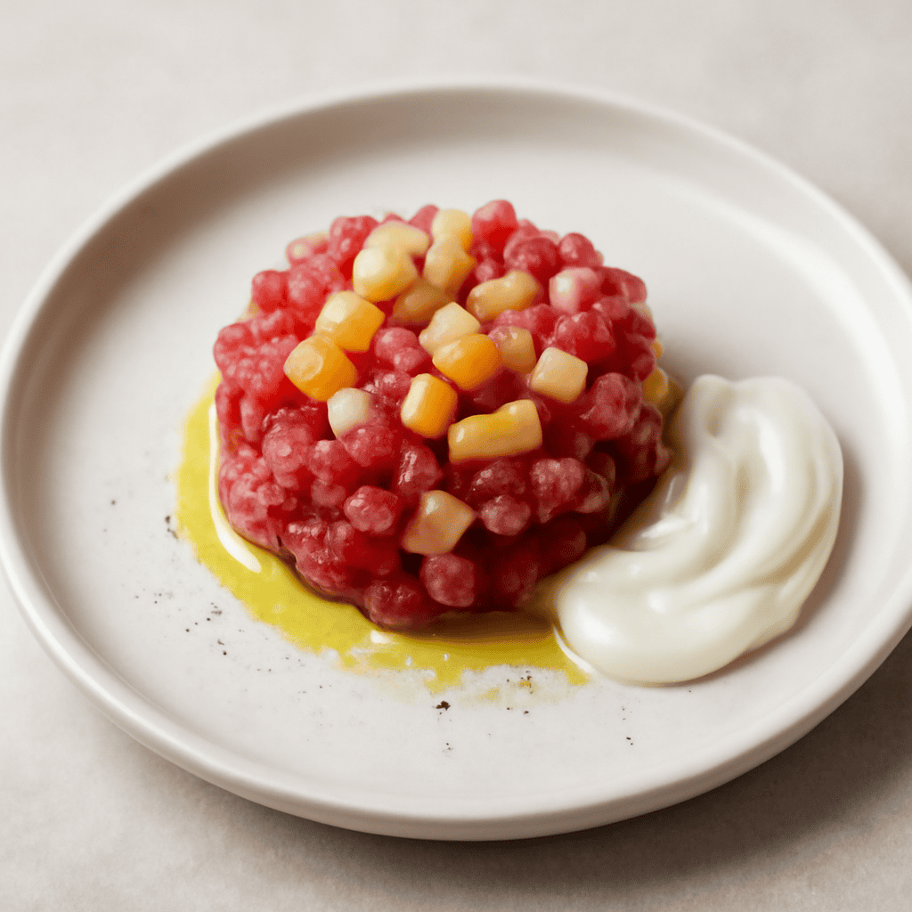 Tartare di tonno rosso con pere e mango