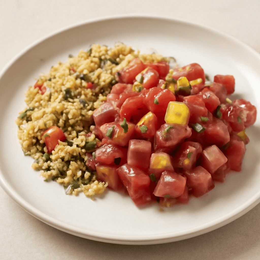 Tartare di tonno rosso e tabulè mediterraneo