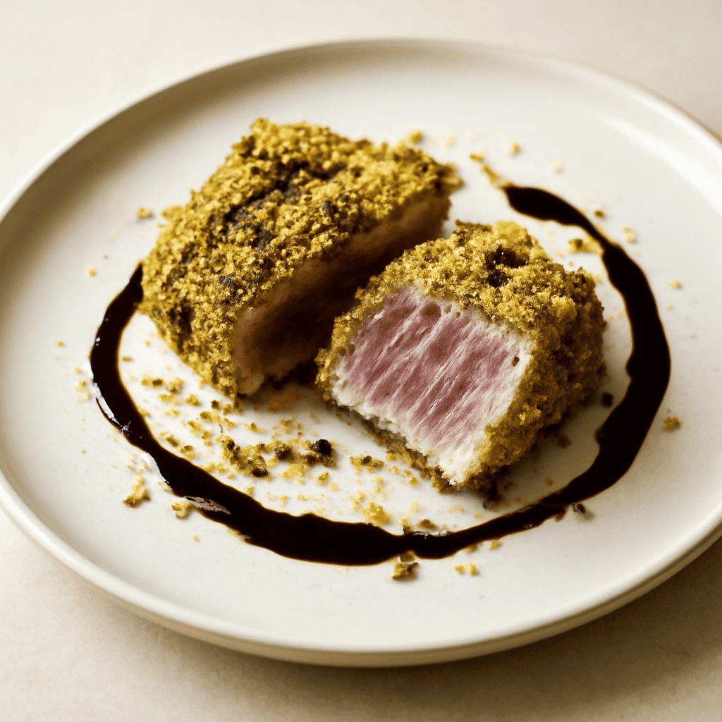 Tonno scottato in crosta di pistacchio con riduzione di aceto balsamico
