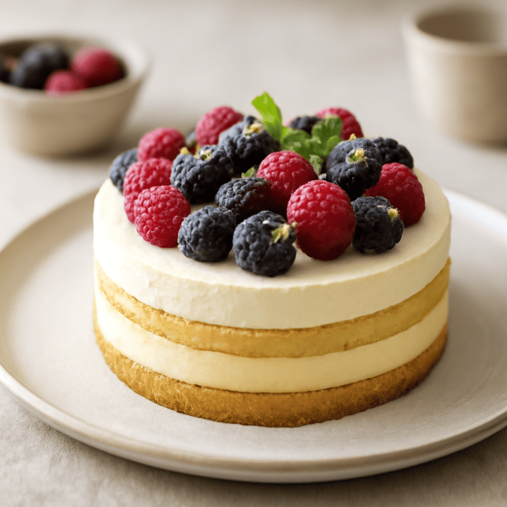 TORTA STRATIFICATA CON MASCARPONE, CREMA E FRUTTI DI BOSCO