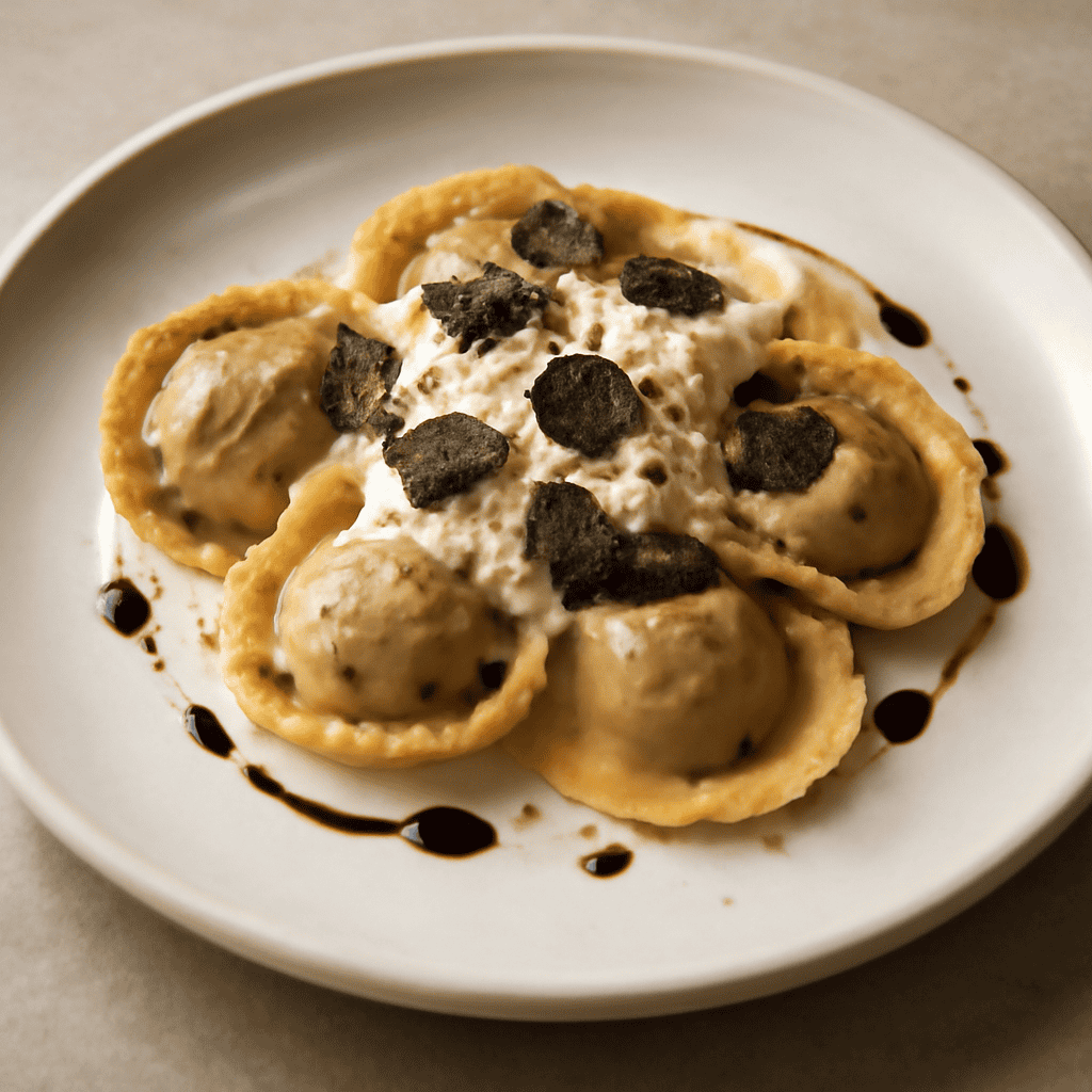 Tortelli di castagne con crema ai formaggi e tartufo
