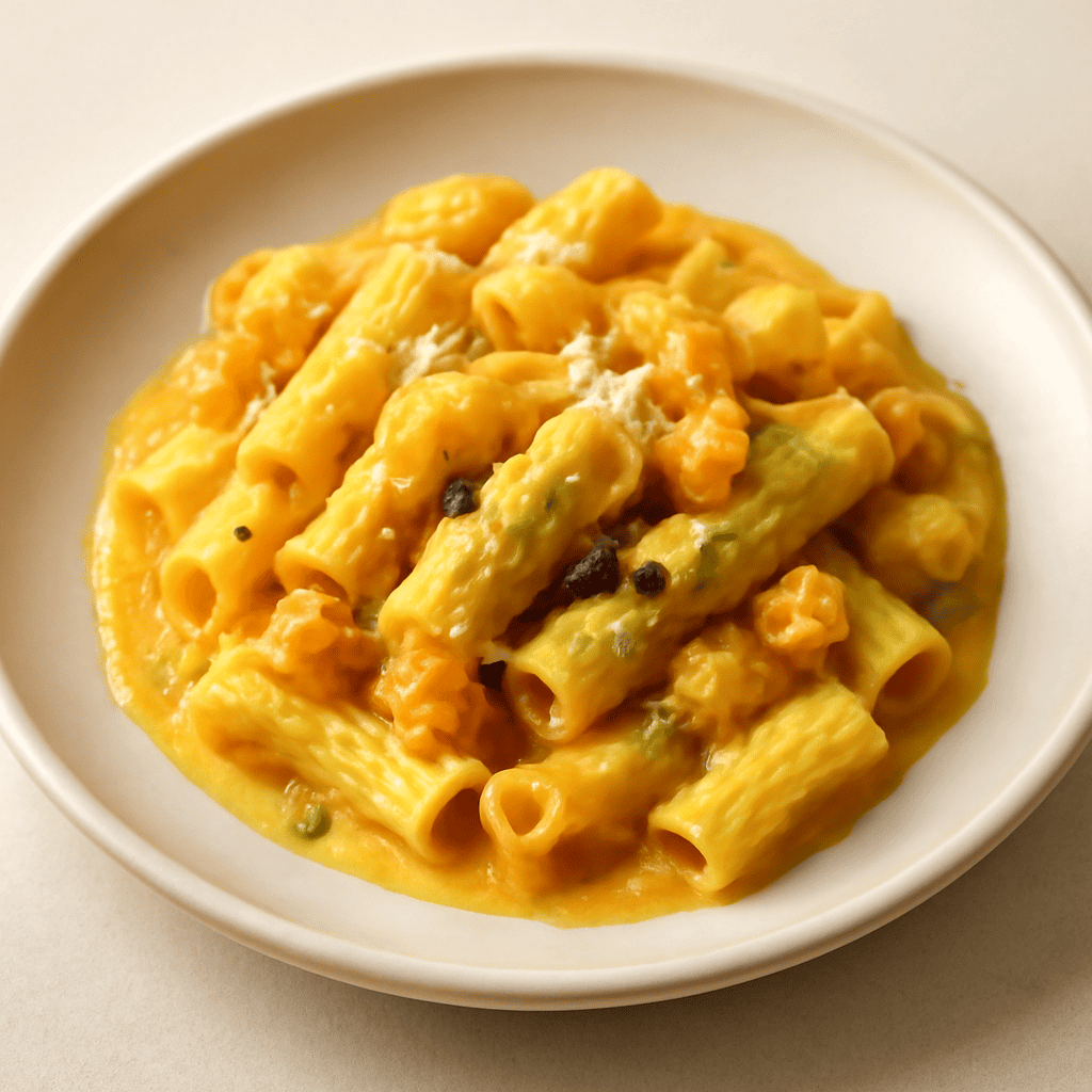 Tortiglioni con zucca e curry
