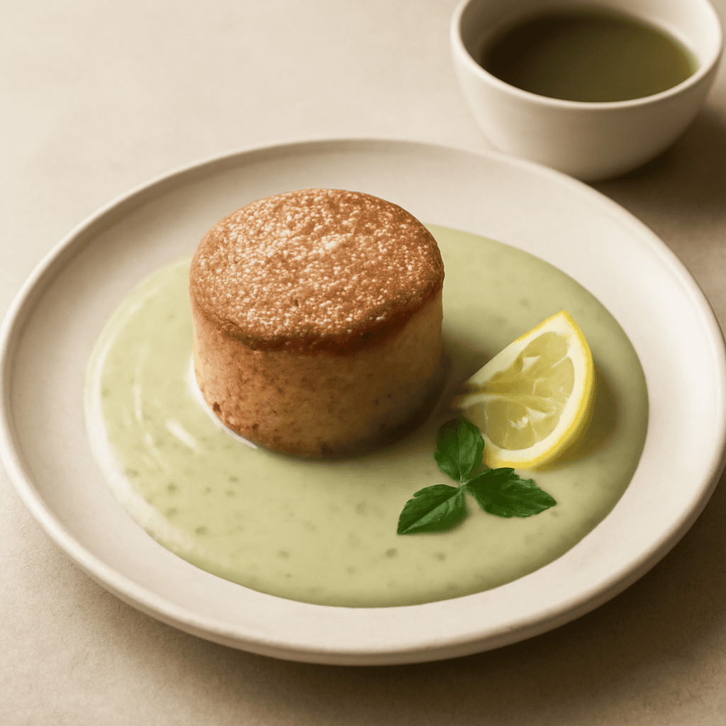 Tortino al limone e miele con crema al tè verde