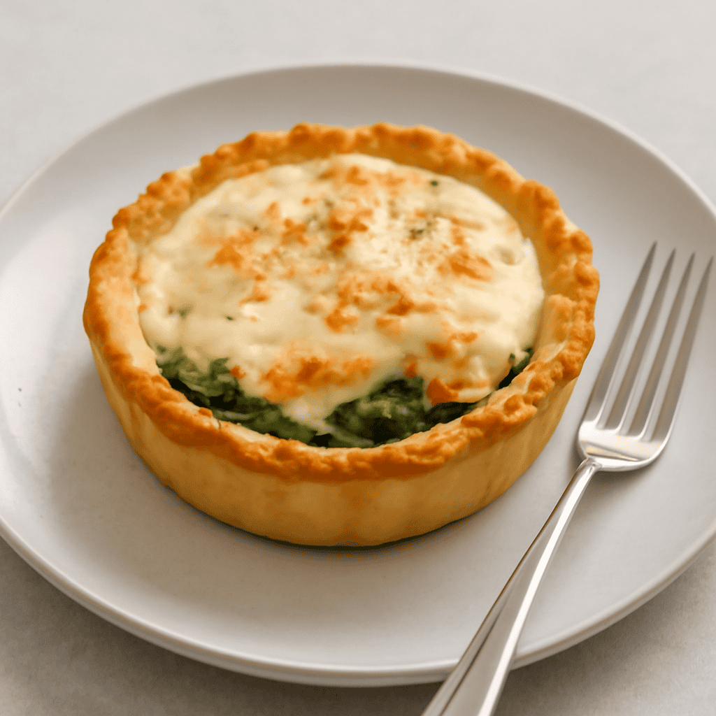 Tortino di brisèe con salmone, spinaci e besciamella