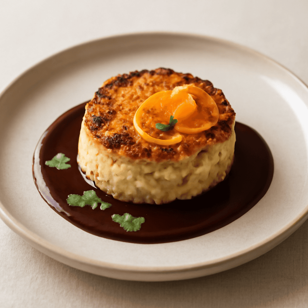 Tortino di cavolfiore caramellato all’arancia con salsa di cioccolato