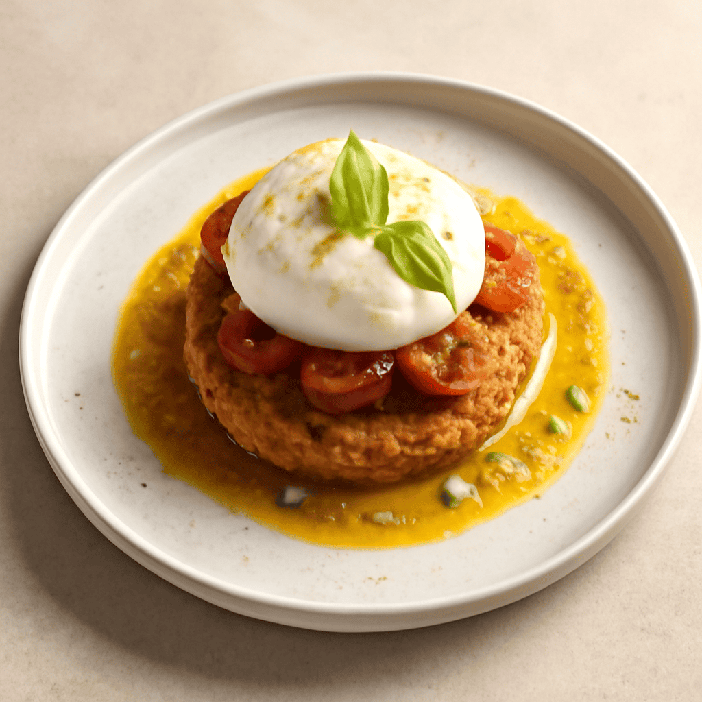 Tortino di cicerchia e burratine alla parmigiana