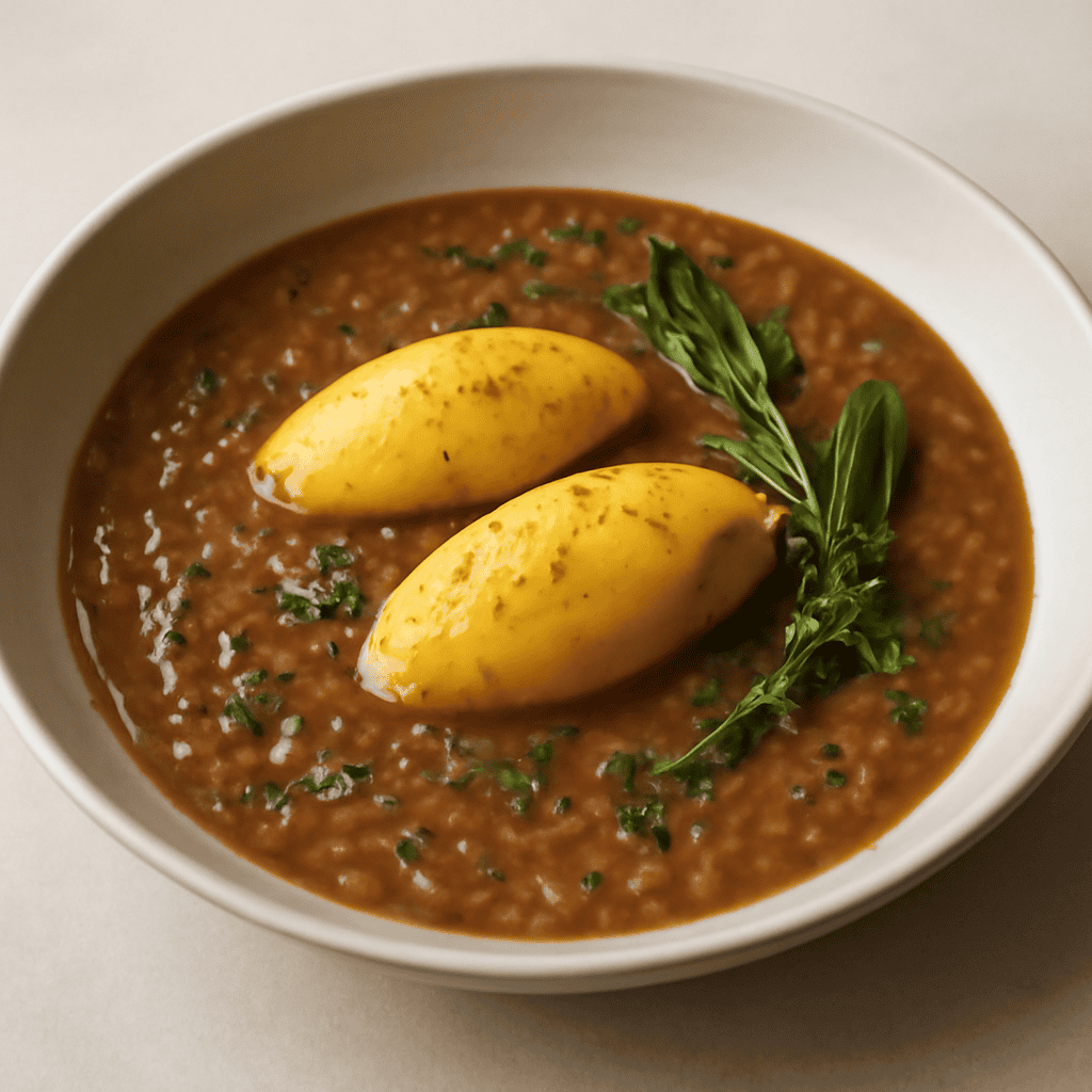 Vellutata di roveja con quenelle di patate allo zafferano