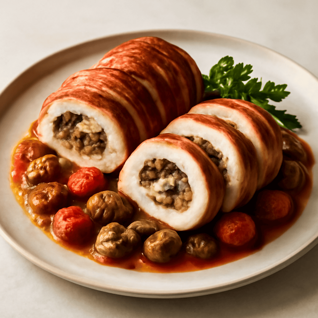 Ventaglio di tacchino ripieno con funghi champignon
