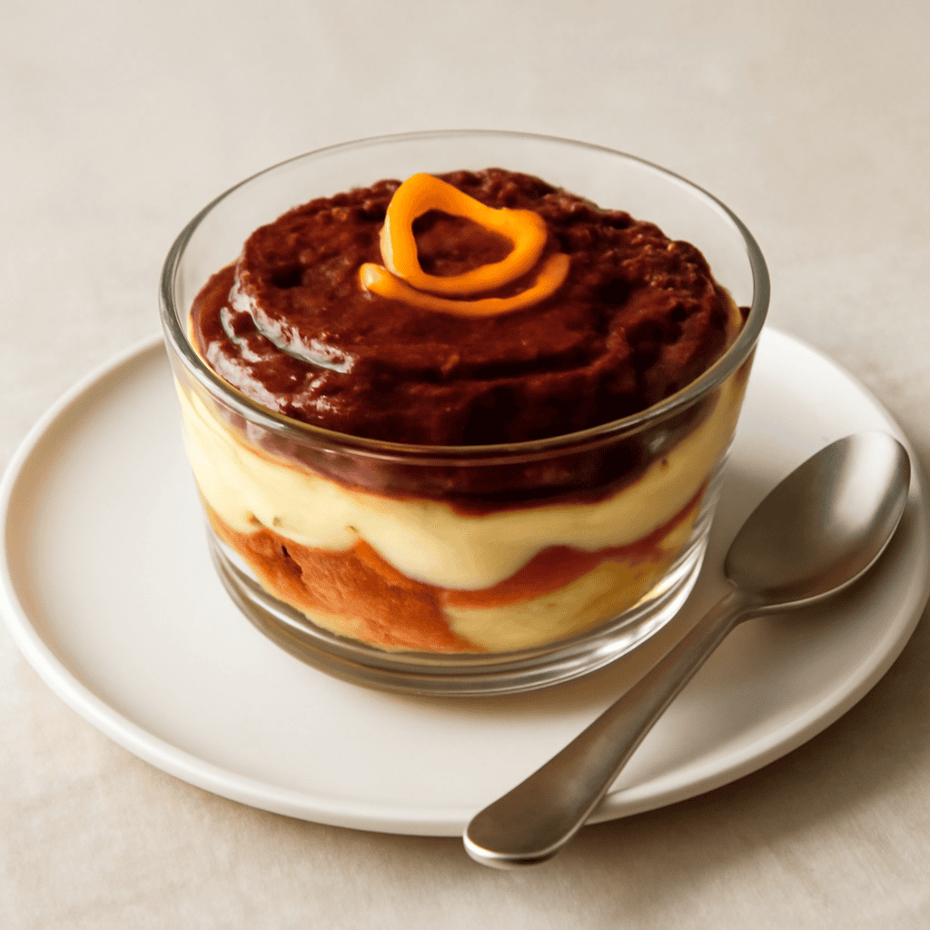 Zuppa inglese al cioccolato, arancia e rum