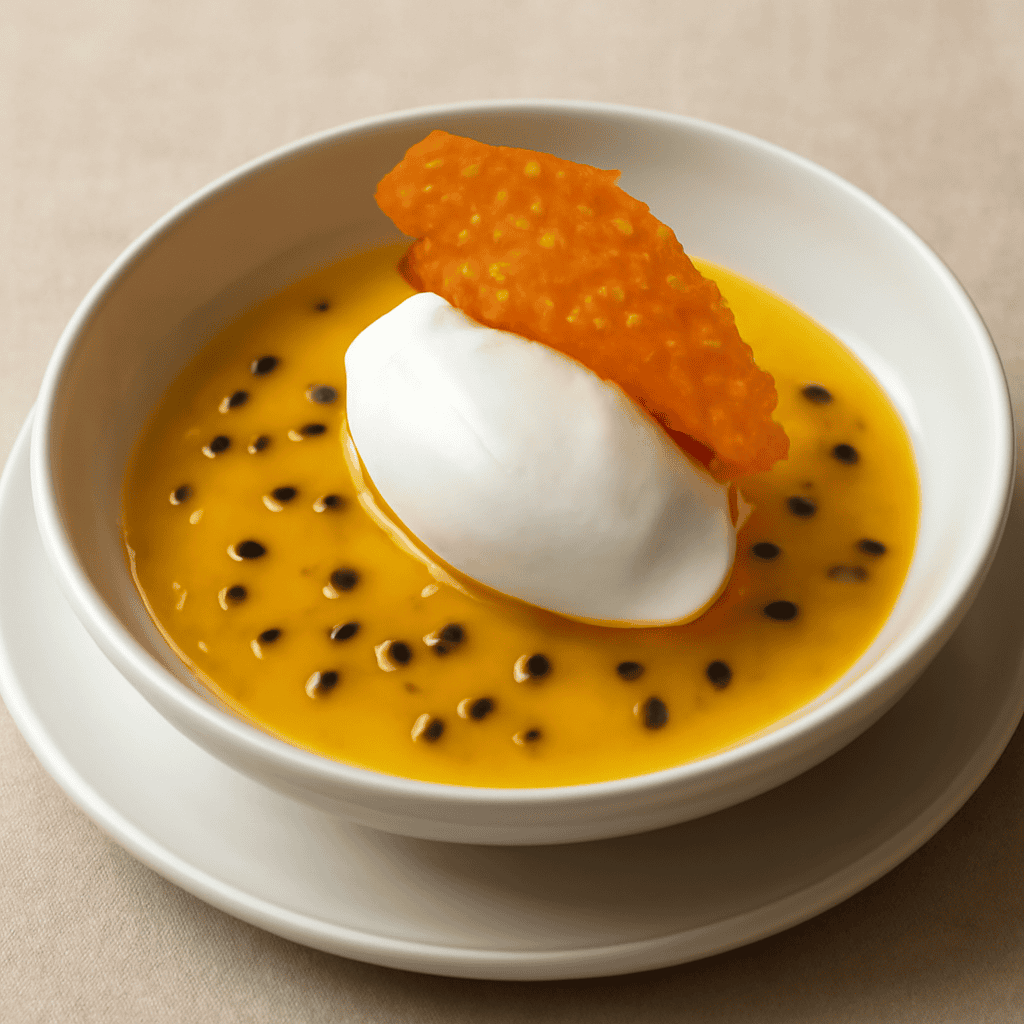 zuppetta di passion fruit con mousse allo yogurt